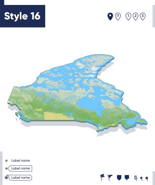 istock Canada - map with shaded relief, land cover, rivers, mountains. Biome map with shadow. 1409187213