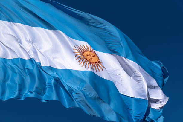 istock ARGENTINE FLAG FLYING CLOSE UP. 1409189019