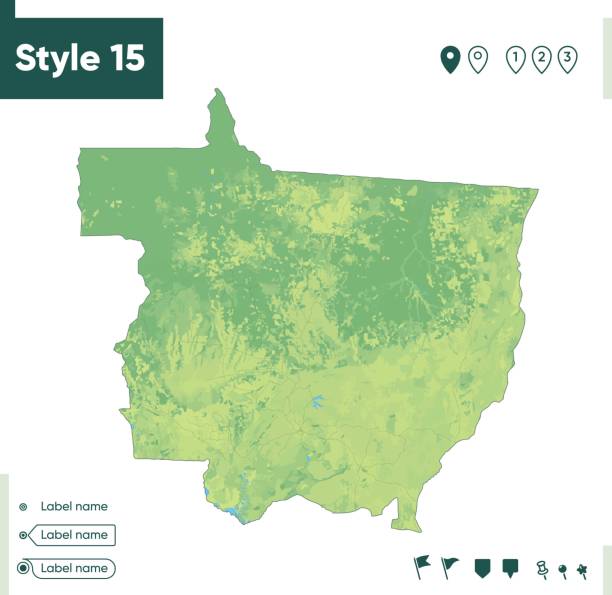 istock Mato Grosso, Brazil - map with shaded relief, land cover, rivers, lakes, mountains. Biome map. 1409194187