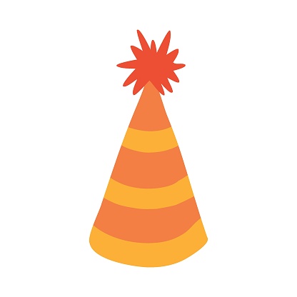 istock Birthday party hat in bright color with star above. Party cone and Christmas cap with cute decoration. Hand drawn vector illustration clipart in doodle style isolated on white background. 1409194239