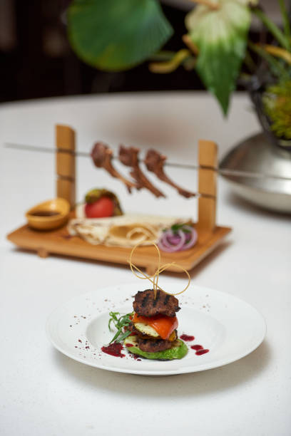 Azerbaijani shish kebab lamb ribs on a skewer