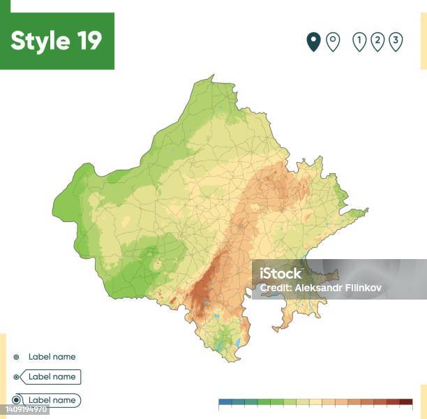 Present Rajasthan Map Rajasthan India High Detailed Physical Map Vector Map Dem Map Stock ...