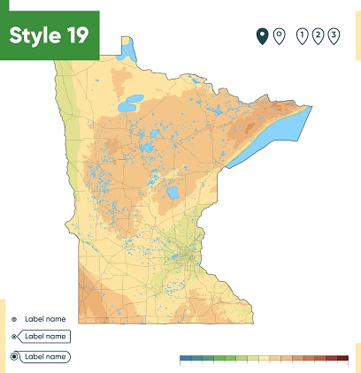 Minnesota Dynamic Map Minnesota Usa High Detailed Physical Map Vector Map Dem Map Stock ...