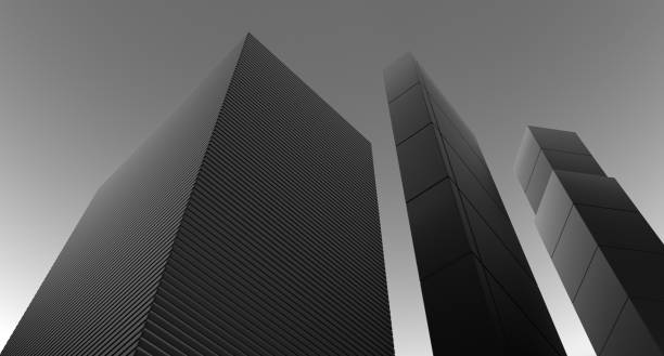 istock Modern construction building design. Industrial construction houses,buildings.Black and white architecture of the facade of high-rise buildings. 3D render. 1409201928