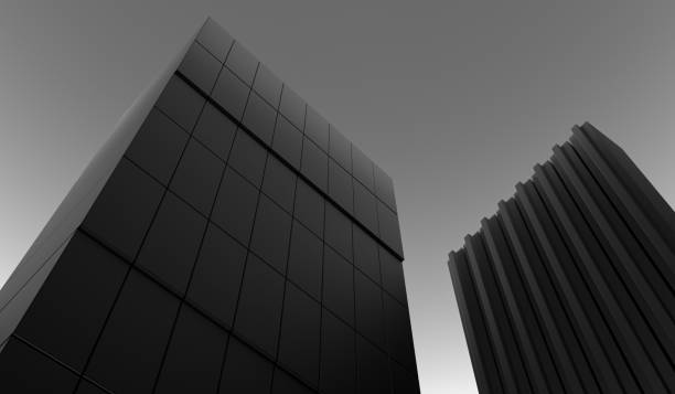 istock Modern construction building design. Industrial construction houses,buildings.Black and white architecture of the facade of high-rise buildings. 3D render. 1409201929