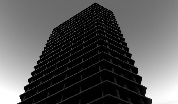 Construction of modern skyscraper monochromatic black and white design.Architecture facade design of high rise building construction. 3D render.
