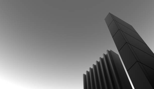 istock Modern construction building design. Industrial construction houses,buildings.Black and white architecture of the facade of high-rise buildings. 3D render. 1409201971