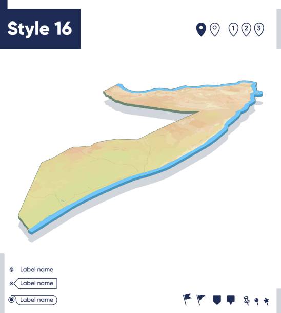 istock Somalia - map with shaded relief, land cover, rivers, mountains. Biome map with shadow. 1409203437
