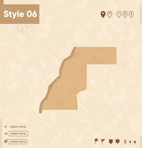 Vector illustration of Sahara Occidental - map in vintage style, retro style map, sepia, vintage. Vector map.