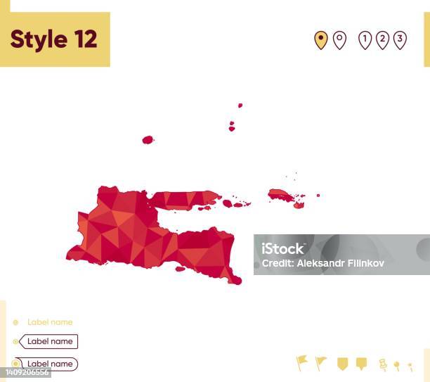 East Java Outline East Java Indonesia Red Low Poly Map Polygonal Map Outline Map Vector ...
