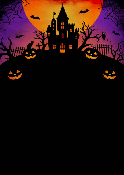 happy halloween silhouette vektor illustration. für poster (flyer) vorlage etc. ( kein text ) - patterned halloween background stock-grafiken, -clipart, -cartoons und -symbole