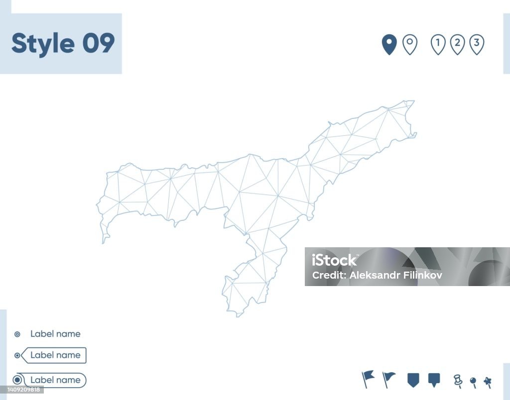 Assam Abstract Map Vector Assam India White Low Poly Map Polygonal Map Outline Map Vector ...