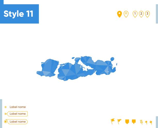 illustrazioni stock, clip art, cartoni animati e icone di tendenza di west nusa tenggara, indonesia - mappa blu low poly, mappa poligonale. mappa di contorno. illustrazione vettoriale. - tenggara