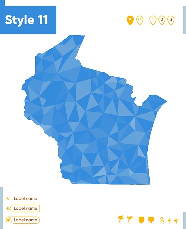 Wisconsin Map Blue Wisconsin Usa Blue Low Poly Map Polygonal Map Outline Map Vector ...