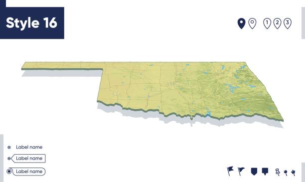 オクラホマ州、米国 - 日陰のレリーフ、土地被覆、川、山の地図。影付きのバイオームマップ。 - oklahoma map cartography topography点のイラスト素材／クリップアート素材／マンガ素材／アイコン素材