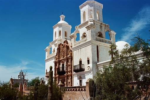 Detail Spanish mission San Xavier del Bac started in 1692 by Spanish missionaries in the Americas