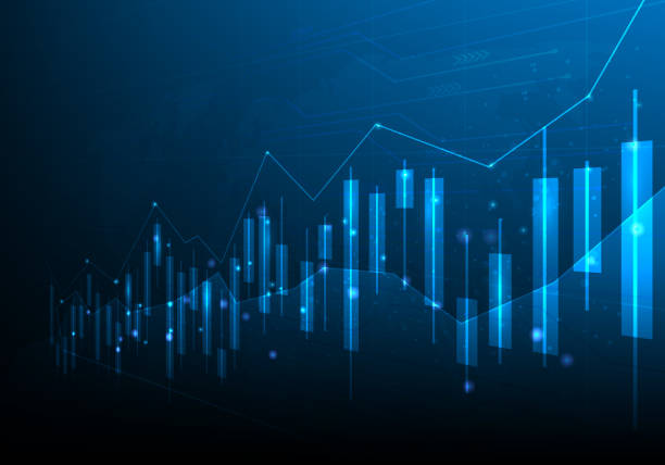 istock business investment forex trading chart on blue dark background. trading stock technology and finance. candlestick chart economic concept. digital income and profit graphs. vector illustration. 1409217098
