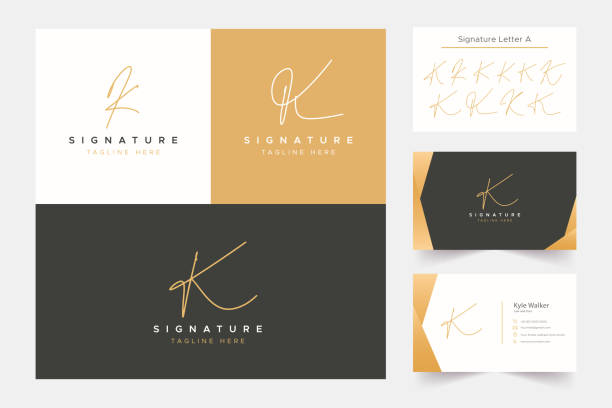 brief k unterschrift handschriftliches logo mit visitenkarte und optionalem stiltyp - letter k stock-grafiken, -clipart, -cartoons und -symbole