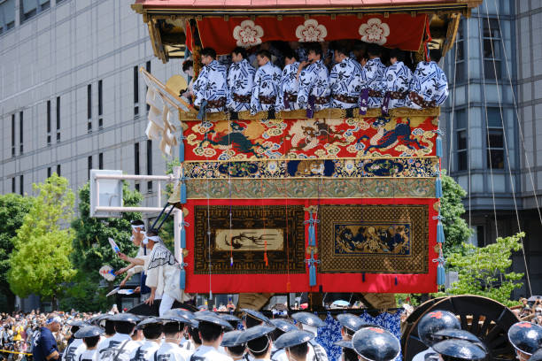 The Naginata float makes its third turn stock photo