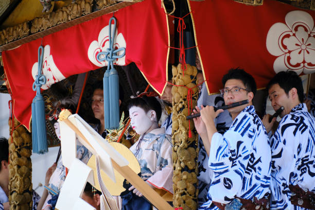 The divine messenger's entourage at the Gion Festival stock photo