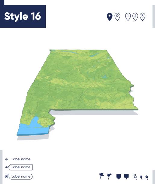 istock Alabama, USA - map with shaded relief, land cover, rivers, mountains. Biome map with shadow. 1409219652