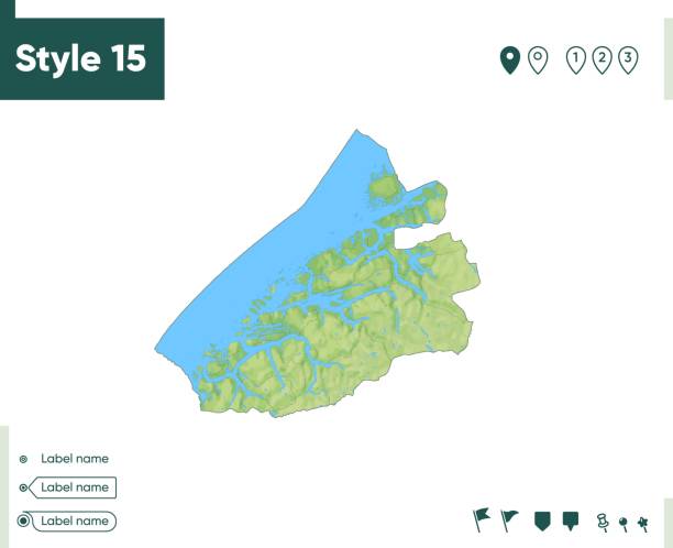 istock More Og Romsdal, Norway - map with shaded relief, land cover, rivers, lakes, mountains. Biome map. 1409221062