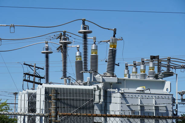 istock Electric power transformer at transmission substation 1409223408
