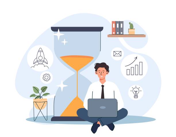 koncepcja czasu pracy - efficiency hourglass time business stock illustrations