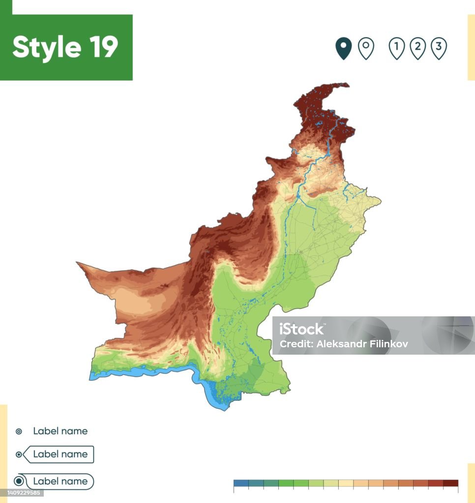Functional Map Pakistan Pakistan High Detailed Physical Map Vector Map Dem Map Stock ...