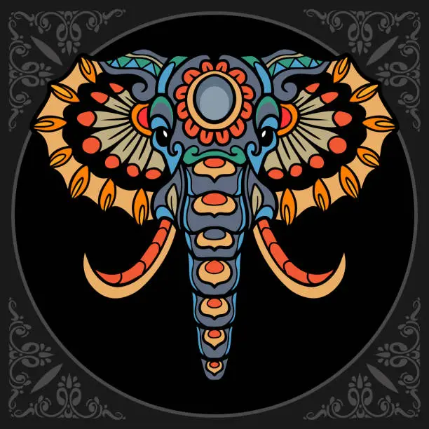 Vector illustration of Colorful elephant  arts isolated on black background