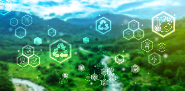 istock Abstract icon representing the sustainable development on renewable energy and growing ecological on green energy concept, Earth Day, Ecology and Environment concept, Earth Day, Forest conservation concept, The background is a forest area. 1409232183