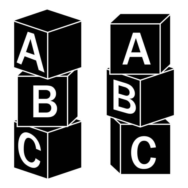 ilustrações, clipart, desenhos animados e ícones de cubos de alfabeto de madeira com letras a, b, c, ilustração isolada do vetor de cores - alphabetical order block alphabet letter