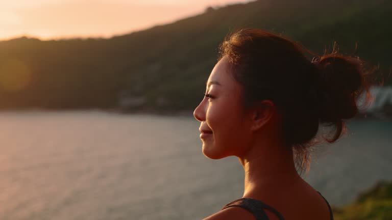 Portrait Woman Praying Looking Up at Sky With Hope and Faith