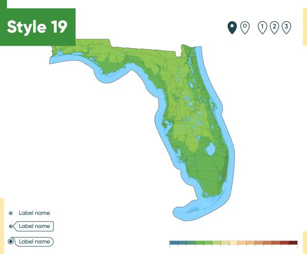 Florida Usa High Detailed Physical Map Vector Map Dem Map Stock Florida Usa High Detailed Physical Map Vector Map Dem Map 