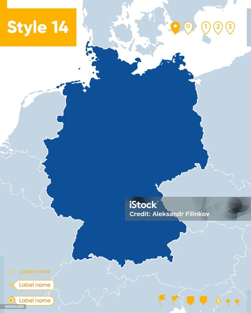 Kuvapankin kuvitus otsikolla Saksa Kartta Vedellä Kansallisilla Rajoilla Ja  Naapurimailla Muodon Kartta – Lataa kuva nyt - iStock
