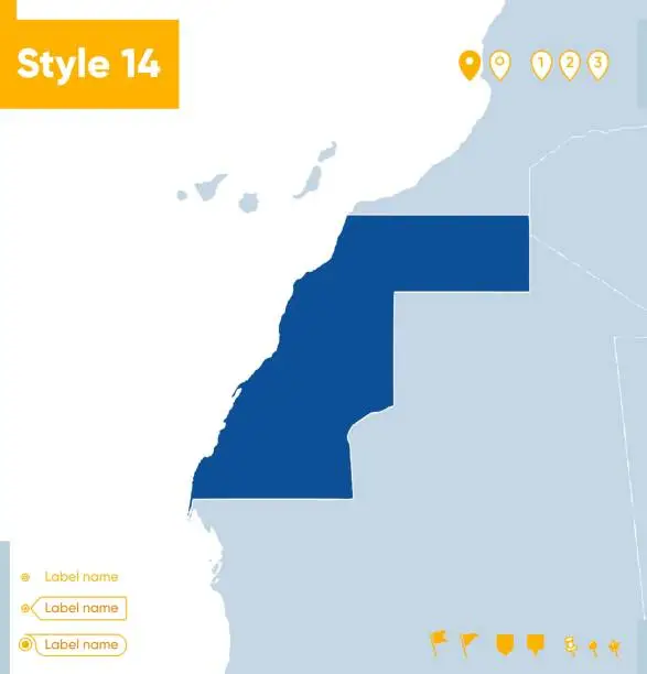 Vector illustration of Sahara Occidental - map with water, national borders and neighboring countries. Shape map.