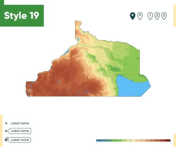 Vector illustration of Rio Negro, Argentina - high detailed physical map. Vector map. Dem map.