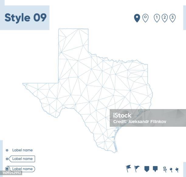 Rectangular Texas Map Texas Usa White Low Poly Map Polygonal Map Outline Map Vector ...
