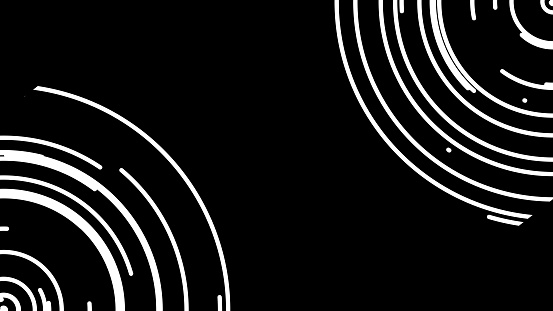 Abstract white circle lines with black background. Empty copy space for text, title or logo design. Place for ads.