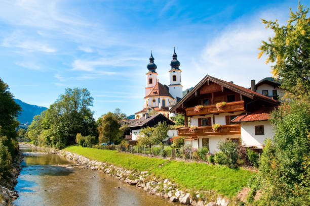 Baroque church in Aschau , Chiemgau Region, Upper Bavaria, Germany stock photo