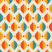 istock Mid century modern geometric leaves retro 70s seamless pattern. Floral organic background. For home décor, textile, wallpaper and wrapping paper 1409250956