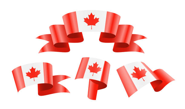 канада - коллекция развевающихся флагов стран. - canadian flag illustrations stock illustrations