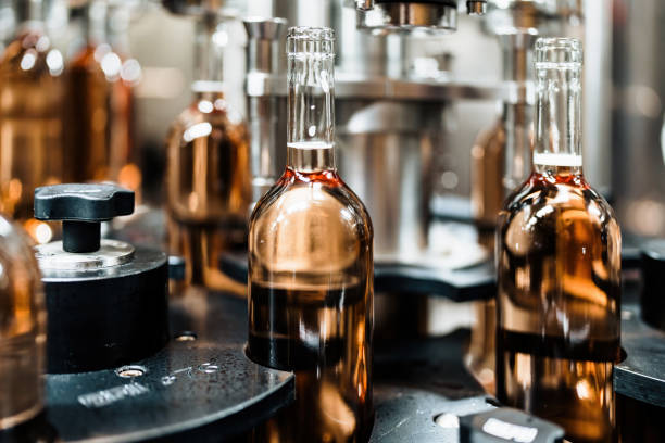 istock Industrial wine bottling production line 1409257460
