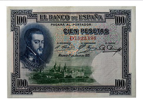 Spanish peseta - 100 peseta bill from 1928.
