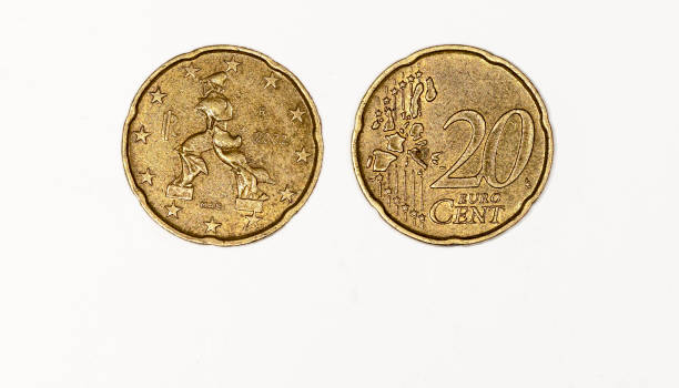 istock 20 euro cent coin on white background, obverse and reverse. 1409259418