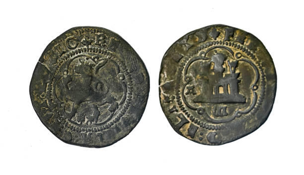istock Medieval coin of 4 maravedies - Obverse and reverse. 1409259450