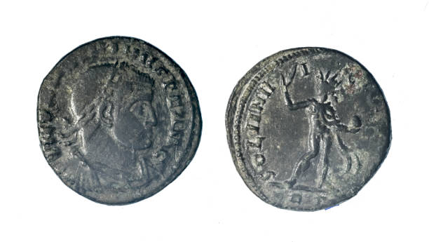 istock Ancient Roman bronze coin. Obverse and reverse - blank background. 1409259458