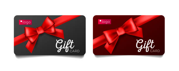 istock gift cards with red silk ribbon bow, realistic illustration, set of gift vouchers 1409260254