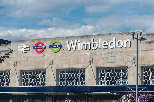 London, UK - July 14, 2022: Facade Wimbledon station in London, England