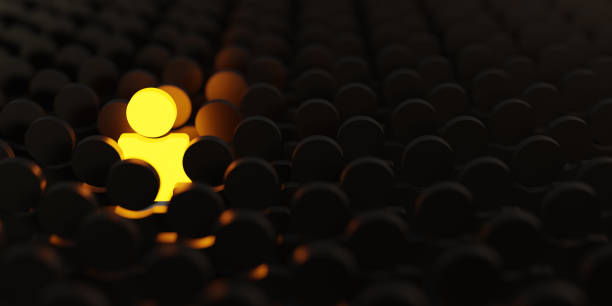 To Be Different Concept, One Man Glowing Among Other People in Dark Condition. 3D Rendering